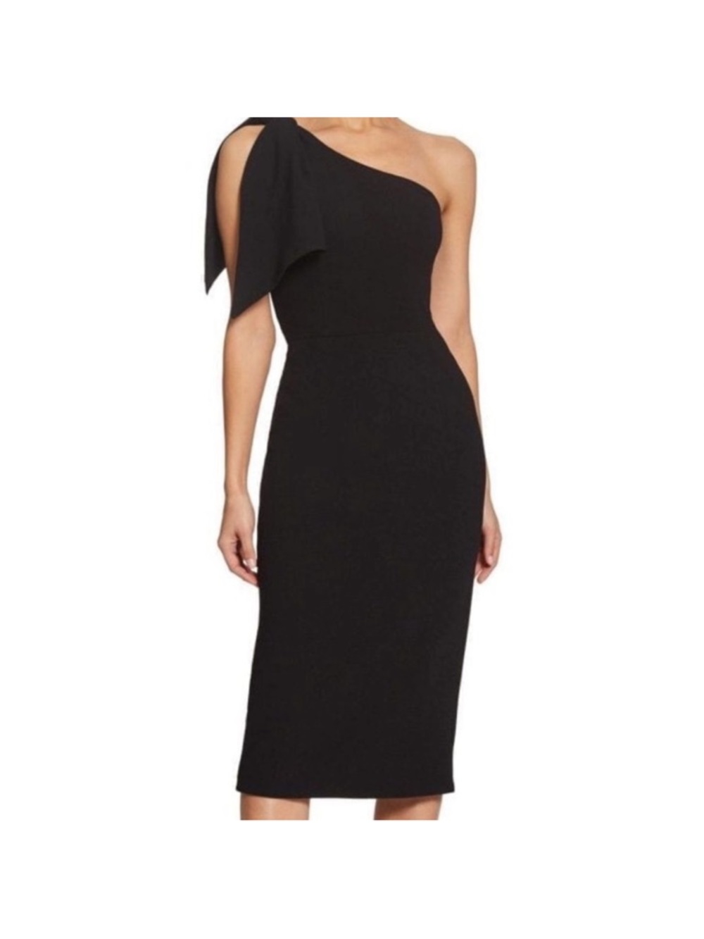 Dress the Population Black Tiffany Asymmetrical Midi Dress Women’s Large Formal